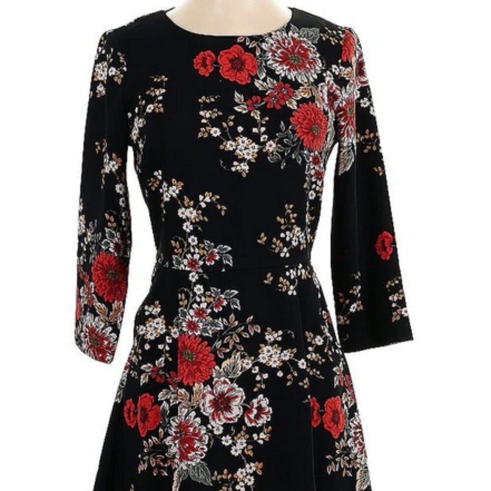 Nicole Miller 3/4-sleeve floral midi dress w/ pockets sz 6